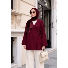 Uslular Bordo Kruvaze Yaka Yandan Bağlamalı Kimono Tunik