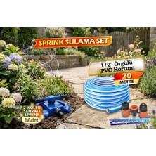 Bahçe Sulama Seti – 20M Örgülü Pvc Hortum, Dönerli Çift Sprinkler, Musluk Bağlantı Seti Da