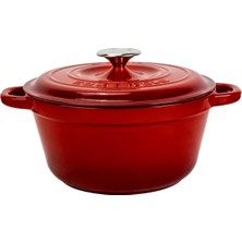 Lava Döküm Yuvarlak Tencere Döküm Demir Kapak New Heritage Serisi Çap 26CM. Kırmızı