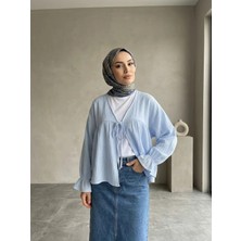 Foremia Önü Bağlamalı Kısa Kimono-Mavi -