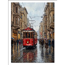 Karizma Tablo Kırmızı Tramvay Istiklal Caddesi Yağmur Dekoratif Kanvas - Mdf Ahşap Tablo