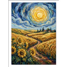 Karizma Tablo Ayçiçekli Yol ve Van Gogh Gökyüzü Dekoratif Kanvas - Mdf Ahşap Tablo