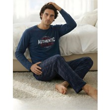 Pijamask Erkek Uzun Kollu Ekoseli Baskılı Pijama Takım