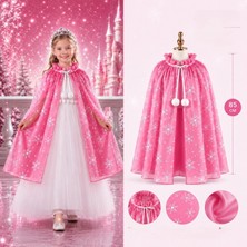 Hace Bazaar Kar Tanesi Desenli Pembe Elsa Pelerini - Astarlı Frozen Pelerini 85 cm
