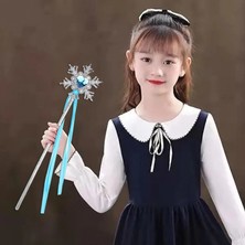 MiraLive Kar Taneli Mavi Kalp Taşlı Saten Kurdeleli Karlar Ülkesi Elsa Asası Sopası 34 cm BX40