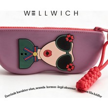 Wellwich Silikon Gözlük Kılıfı Lila Renk Kırmızı Örgü Aksesuar