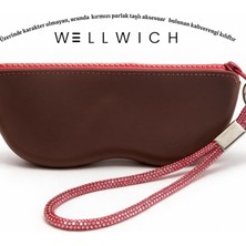 Wellwich Silikon Gözlük Kılıfı  Güneş Gözlüğü Optik Gözlük Koruyucu Fermuarlı Kutu  Kahverengi Parlak Kırmızı Taşlı  Aksesuar-Üzeri Desensiz