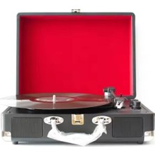 Eco Lounge Siyah Taşınabilir Çantalı Retro Bluetooth Hoparlörlü Pikap Radyo USB Mp3 Plak Çalar
