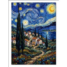 Karizma Tablo Yıldızlı Gece Köy Manzarası Van Gogh Dekoratif Kanvas - Mdf Ahşap Tablo