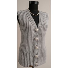 Nesgo Moda Incili ve Taşlı Gümüş Renk Ayaklı Hırka, Yelek ve Ceket Düğmesi 36 Boy 23 mm 6 Adet