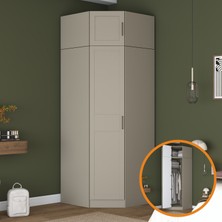 Rani Mobilya Rani BA323 Membran Kapaklı Köşe Modül Gardırop Tek Kapaklı 7 Raflı Askılı Elbise Dolabı Kumtaşı