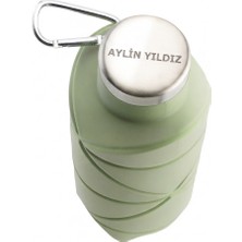 Kale Promosyon Kişiye Özel Isim Baskılı Katlanabilir Silikon Matara ve Çelik Kapaklı Pembe Suluk - Yer Kaplamaz 700 ml
