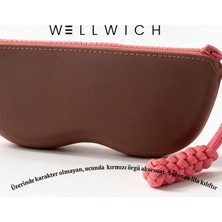 Wellwich Silikon Gözlük Kılıfı Kahverengi Kırmızı Örgü Aksesuar-Üzeri Desensiz