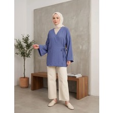Foremia Yan Bağlamalı Çilek Tunik-Indigo -