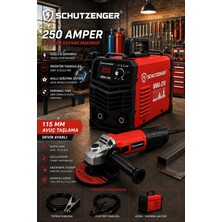 SCHUTZENGER Inverter Kaynak Makinesi 250 Amperbakır Sargı ve 115MM Avuç Taşlama Spiral Usta Seti Pro TR02 Kırmızı