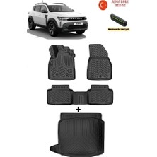 Ahlparts Renault Duster (Eco G / E-Tech / Tce | 4x2)  2024 Sonrası Uyumlu  3D Havuzlu Paspas ve 3D Sabit Zemin Bagaj Havuzu Seti Asma Koku ve Numaratör Hediyeli