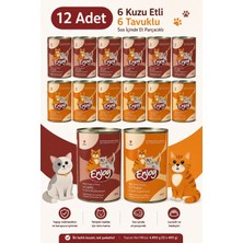 Enjoy Yetişkin Kedi Konservesi 12'li Set – 6 Kuzu Etli + 6 Tavuklu – Sos Içinde Et Parçacıklı