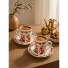Leylart Çiçek Desenli Türk Kahvesi Fincan Takımı 2 Kişilik, Vintage Kahve Fincanı Seti