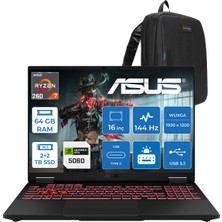 Asus Tuf Gaming A16 FA608UMI Amd Ryzen™ 7 260 Aı 64GB Ddr5 2tb Ssd+2tb SSD 8GB/RTX5060 115W 16-Inch Fhd+ 1920 x 1200, 144Hz 3ms IPS-SRGB:100% Freedos Gaming Laptop WTU166F30+ZETTAÇANTA