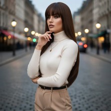 Elivora Düz Perçemli Uzun Fiber Sentetik Peruk / Kahve Karamel