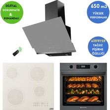 Eminçelik ve Afm Marka T8 Airfryer Vitro Elektr Dijital Antrasit Ankastre Set AF2190G +V6-05+FM3409
