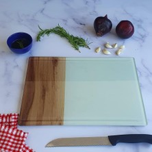 Kazan Hobi Decorıta Kanallı Cam Kesme Tahtası - Cam Kesme Tablası | (Kenarı Ahşap Desen, 25CM x 35CM)