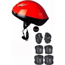 Çocuk Kask Dizlik Dirseklik Ellik Set 7 Parça, Kırmızı, Scooter Bisiklet Paten Kaykay Koruyucu