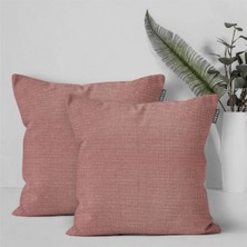 Goccia Home 2'li Kırlent Kılıfı Keten Görünümlü Soft Koltuk Sırt Hediyelik Punch Yapılabilir Pembe