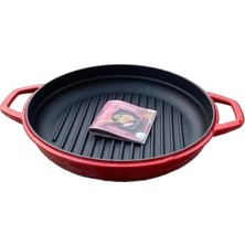 Kazan Hobi Hosse 28 cm Yuvarlak Demir Döküm Grill Tava Çift Kulplu Kırmızı