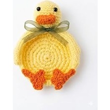 Kazan Hobi Sarı Ördek Amigurumi El Örgüsü Bardak Altlığı - Çok Amaçlı Dekoratif Takı ve Anahtar Tabağı - El Yapımı Örgü Figürlü Coaster