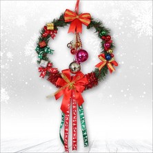 Süsle Bebek ve Parti Yılbaşı Kapı Süsü, Ahşap Üzeri Garland Kapı Halkası - 33 cm