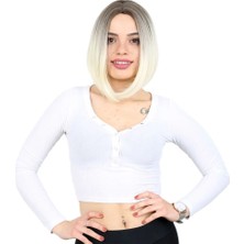 Elivora Kahkülsüz Düz Kısa Fiber Sentetik Peruk / Küllü Açık Kahve / Platin Ombreli