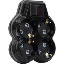 1001 4lü Anahtarlı Golyat, Dörtlü Topraklı Priz Çoklayıcı Fiş, Siyah Renk, 16A 250 Volt, Max 360