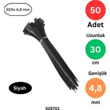 Tek-Iş 300MM x 4.8mm Siyah Plastik Kablo Bağı | 50 Adet | Güçlü Cırt Kelepçe | Endüstriyel