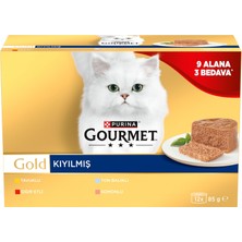1001 Gold Kıyılmış Tavuk Etli, Somonlu, Sığır Etli, Ton Balıklı Yaş Kedi Maması Multipack 85 G