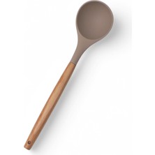 1001 Bambu Saplı Silikon Kepçe, Bambu Uzun Silikon Çorba ve Sos Kepçesi 27CM 3 Renk Seçenekli (Taba)