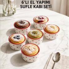 6'li El Yapımı Seramik Sufle Kabı Seti, Fırına Dayanıklı Ramekin Krem Brüle ve Mağma Kek Ka