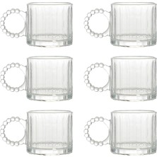 Kristal Cam Bardak Seti, 300ML, 6 Parça, Boncuk Kulplu