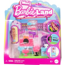 1001 Mini Barbieland Koleksiyona Uygun Oyun Seti, 4 Cm'lik Bebek, Aynalı Kuaför Tezgahı, Şampuan Böl