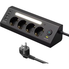 1001 Akım Korumalı Çoklu Priz | 4 Priz Girişi + 2 Usb-C + 2 Usb-A Çıkışı | 2 Metre Kablo | LED I