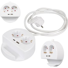 1001 2'li Telefon Standlı Grup Priz 1x Usb, 1x Type-C Girişli Topraklı Çoklu Ikili Priz 1.5 Metre Ka