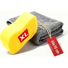 1001 Oto Yıkama Süngeri ve Araba Kurulama Havlusu, Mikrofiber Araç Yıkama Rus Bezi ve Sünger (2'li P
