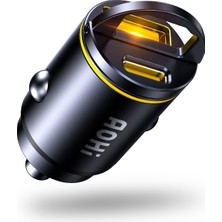 1001 Superauto Araç Içi Şarjı, 2 Portlu Pd 45W Type-C ve Usb-A Girişli, USB 30W Hızlı Şarj Çakm