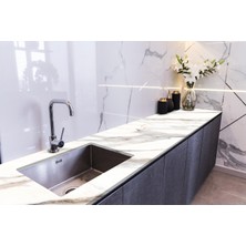 1001 Stickerart Tezgah Üstü Fayans Kaplama Folyosu Mutfak Tezgahı Kaplama White Carrara Marble 70 cm x