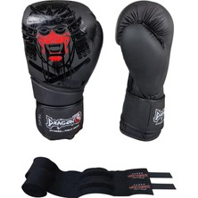 Dragon Do Yakuza Kick Boks Eldiveni Muay Thai ve Whiteface Bandajı 2'li Set Siyah 12 OZ,74271192685
