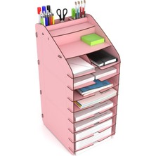 1001 Mingitav Tower Ofis Masaüstü Organizer 10 Kat Letter A4 Evrak Rafı (Pembe)