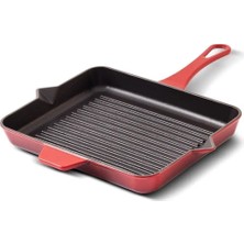 1001 Aryıldız Duo Cast Döküm Demir Grill Tava, Kırmızı, 26X32 Cm, Emaye Kaplama, Fırında Kullan�