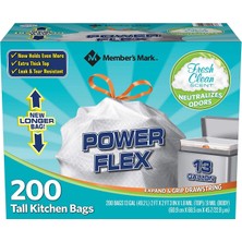 1001 Member's Mark Power Flex Uzun Mutfak Büzme Ipli Çöp Torbaları (13 Galon, 2 Rulo, 100 Ct, Toplam