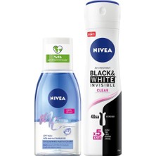 1001 Çift Fazlı Göz Makyaj Temizleyici 125ML ve Kadın Sprey Deodorant Black&white Invisible Clear 150