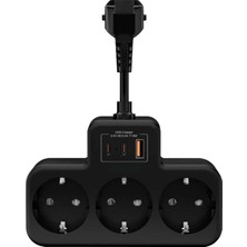 1001 Çoklu Kablolu Priz Çoğaltıcı Priz Dönüştürücü 1usb - 2type-C Girişli Yüksek Akım Korum